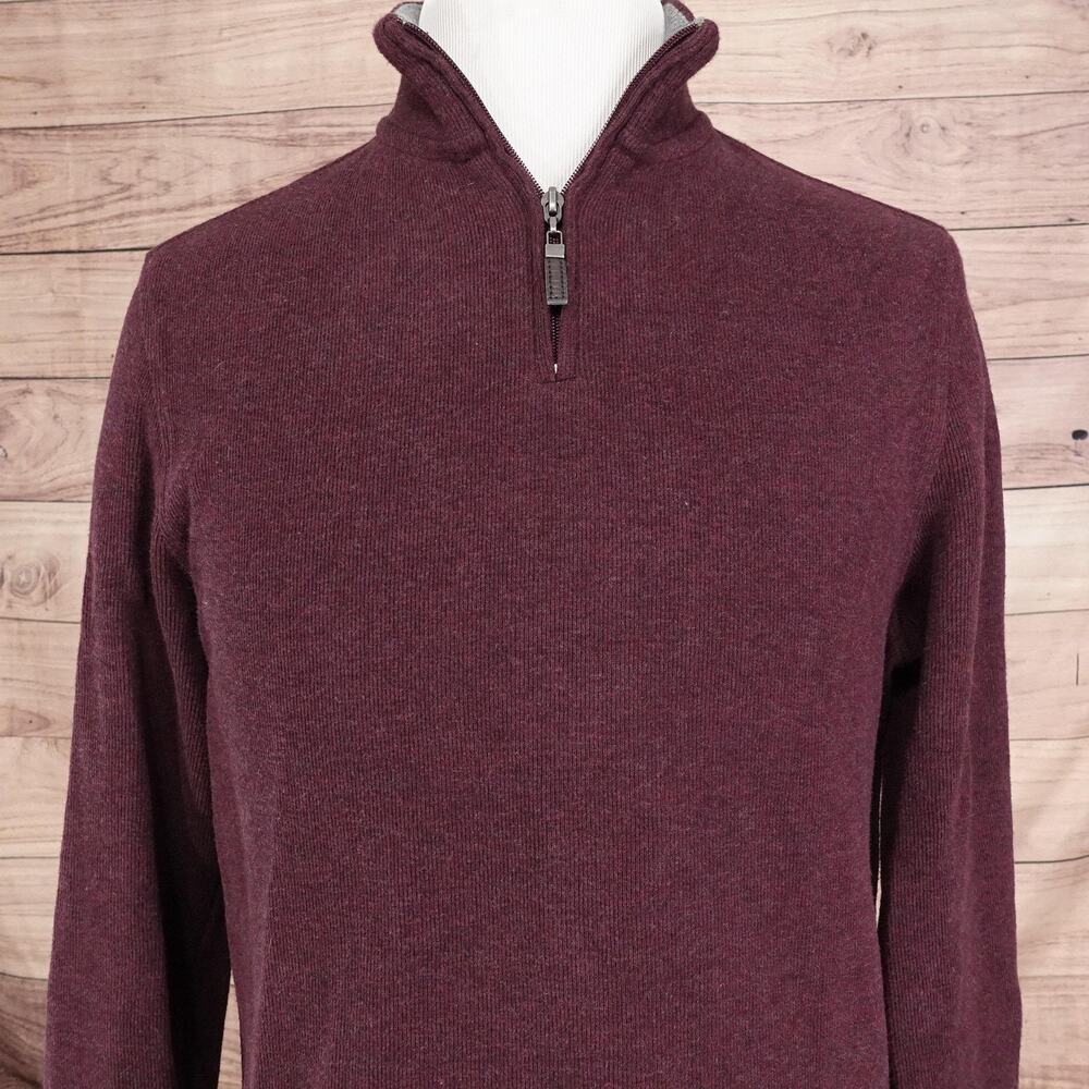 Tasso Elba Sweater Mens‎ Medium Burgundy Quarter Zip Mock Neck Pullover Cotton